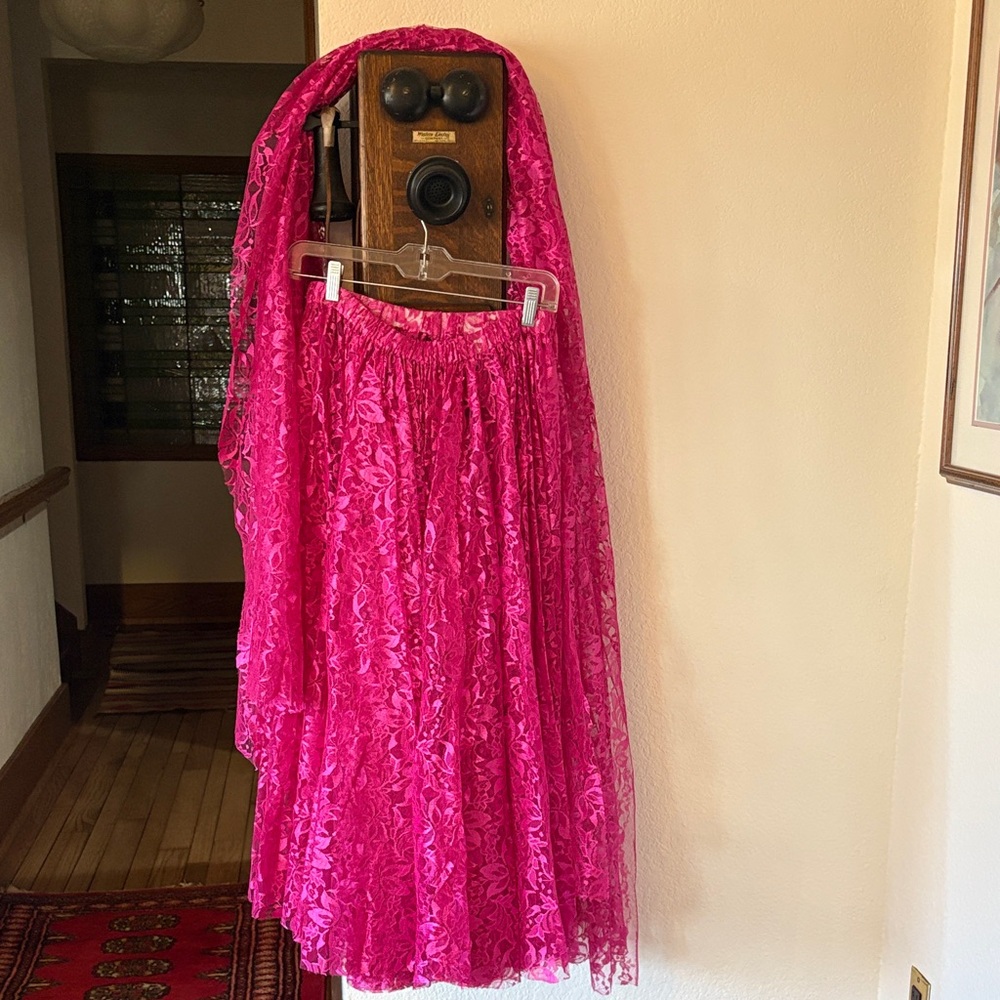 Hand stitched Belly dancing skirt and scarf hot pink